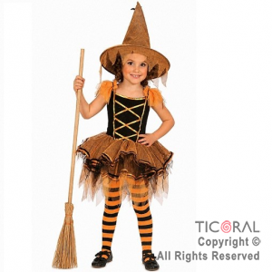 DISFRAZ BRUJA NARANJA Y NEGRO CON TUT� NI�A TALLE S (GY-2283)